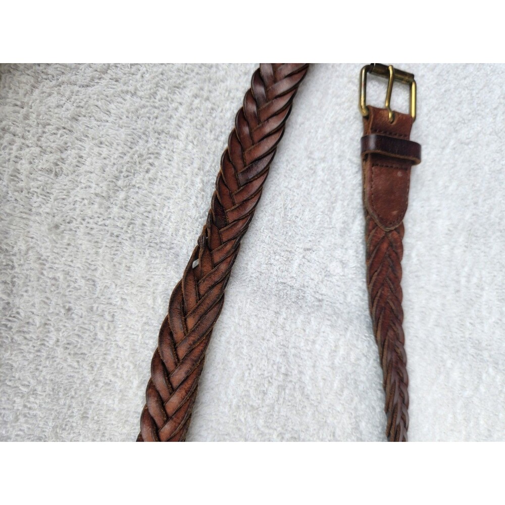 J. Crew Women's Braided Brown Leather Belt Size XS S Brass Buckle Woven Boho - Picture 4 of 6